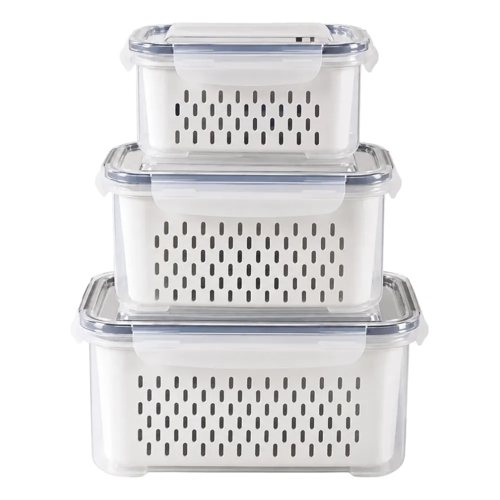 Kit 3 Organizadores Geladeira Alimentos Vegetais Com Tampas Branco