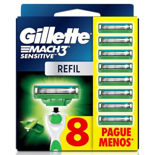 Gillette Mach3 Sensitive Carga Aparelho de Barbear com Aloe 8 Unidades