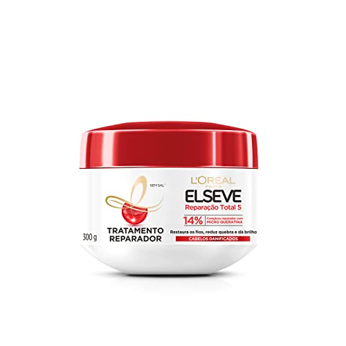 L'Oréal Paris Elseve Reparação Total 5+ Creme de Tratamento, Repara os 5 Sinais de Danos como Quebra e Ressecamento com Cicatri-Ceramida, Recupera, Hidrata e Dá Brilho, 300g