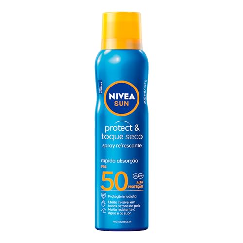 NIVEA SUN Protetor Solar Spray Protect & Toque Seco FPS 50 200ml, Alta Proteção UVA/UVB, Efeito Invisível, Rápida Absorção, Ação Refrescante