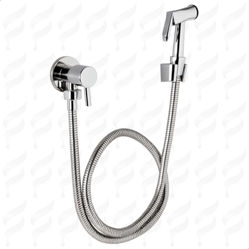 Ducha Higiênica Inox Banheiro Metal Redonda SOFTINOX Chuveirinho Banheiro | Mangueira 1,20m e Registro 1/4 de Volta, Duchinha Dicha Sanitária com Mangueira, Gatilho e Registro SOFTINOX Completa