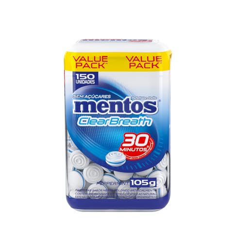 Mentos Clear Breath Peppermint Pastilhas Sem Açúcar Sabor Menta - 105g | 150 Unidades