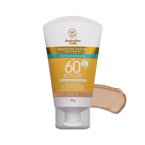AUSTRALIAN GOLD PROTETOR SOLAR FACIAL COM COR GEL CREME COR 02 FPS 60 40G