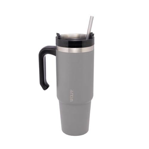 WOLFF Caneca Térmica Parede Dupla SlimTerm com Base Ergonômica e Canudo Cinza 890ml