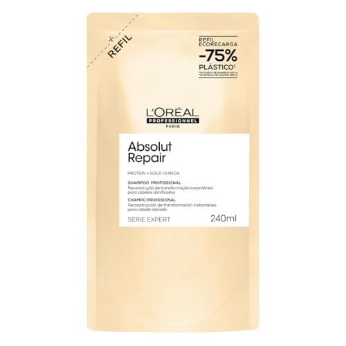 L'Oréal Professionnel Serie Expert Absolut Repair, Shampoo Reconstrutor para Cabelos Danificados e Finos Refil com Quinoa Dourada, Reparação Profunda e Brilho Intenso 240ml