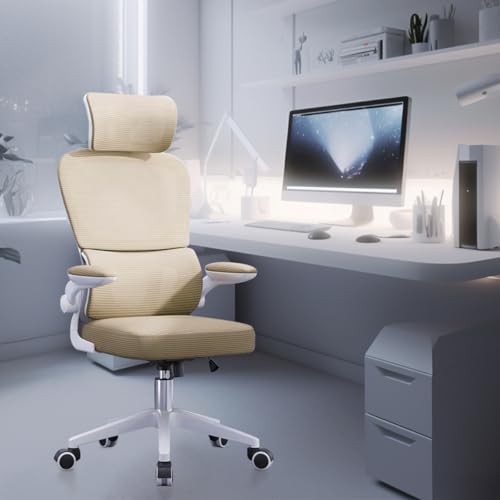 Cadeira de escritório com design ergonômico conforme NR-17, suporte lombar independente, malha respirável e encosto de cabeça ajustável,Python Fly（Amarelo）