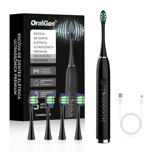 OralGos Escova Dental Elétrica para Adulto, com 4 Cabeças Substituíveis