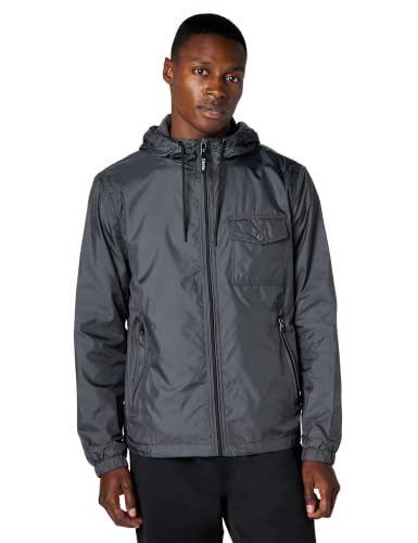 Calvin Klein Jaqueta corta-vento masculina, leve, resistente à água, cinza, GG