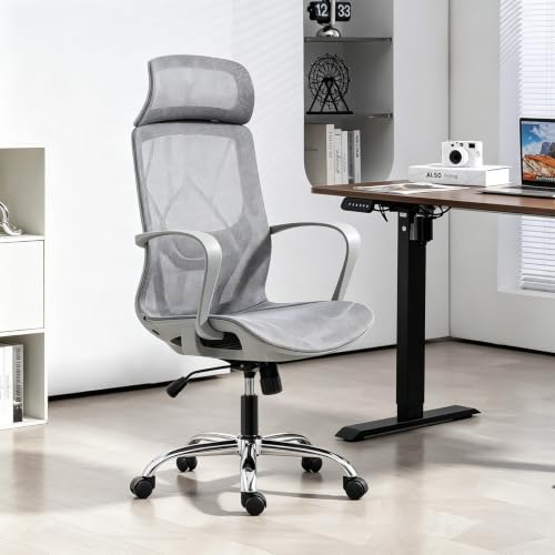 Cadeira de Escritório Ergonômica em Malha, Assento em Formato U, Altura Ajustável – Ideal para Escritório e Home Office (Cinza)