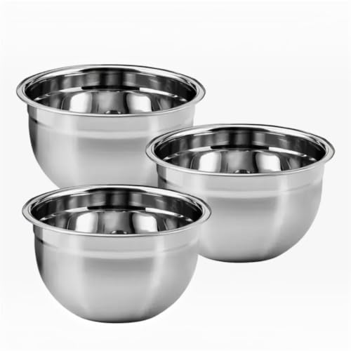 Conjunto 3 Tigelas Inox Premium 18cm 20cm 22cm – Bowls Aço Inoxidável Empilháveis Resistentes para Salada Massa Mistura Cozinha Profissional Durável