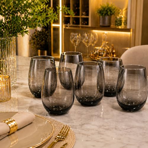 Jogo de Copos Long Drink Aruba 465ml Cinza Fumê em Vidro – Kit com 6 Peças Elegantes para Água, Suco e Drinks