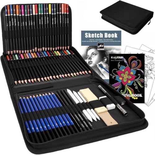 Kit De Desenho Profissional 96 Peças Com Estojo Portátil – 72 Lápis De Cor Oleosos, 12 Lápis De Grafite 8B–5H, Lápis De Carvão Macio Médio Duro, Esfuminhos, Acessórios E Bloco A5 Para Desenho E Esboço