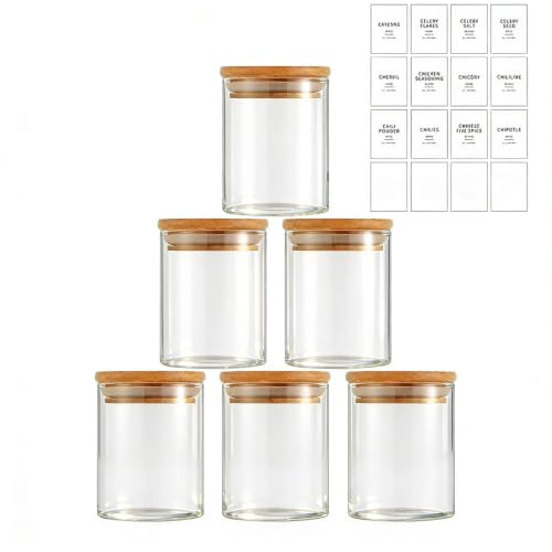 Potes Herméticos de Vidro com Tampa de Bambu - Kit 6 Unidades 200ml para Temperos, Grãos, Café e Organização de Cozinha