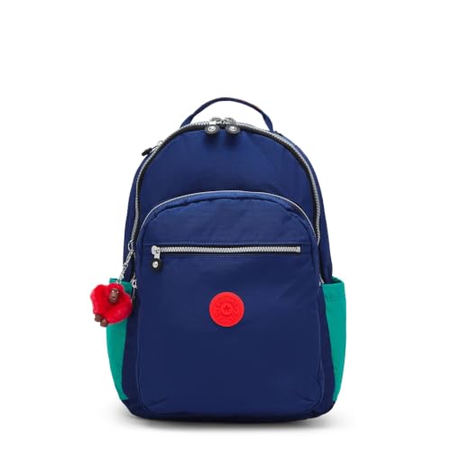 Kipling Mochila feminina Seul extragrande para laptop de 43.2 cm, durável, espaçosa com alças de ombro acolchoadas, bolsa, Escape Blue Block, Medium, Casual