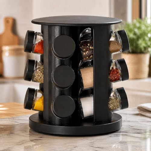 Porta Temperos Giratório 12 Potes de Vidro 85ml Organizador Cozinha Moderno