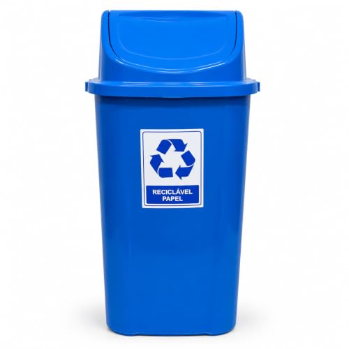 Lixeira para Coleta Seletiva 60 Litros Azul Tampa Basculante Vai e Vem Azul Cesto de Lixo