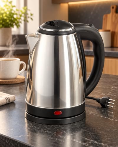 Chaleira Elétrica 1,8 Litros 127V 1200W em Aço Inox, Base Giratória 360°, Desligamento Automático, Proteção Contra Superaquecimento e Luz Indicadora