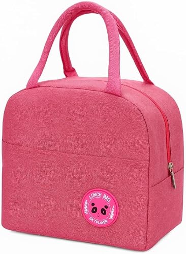 Lancheira Térmica Reutilizável para Marmita, Bolsa Térmica Portátil com Isolamento Térmico, Zíper e Bolso Frontal, para Trabalho, Academia, Faculdade, Viagens e Uso Diário – Rosa