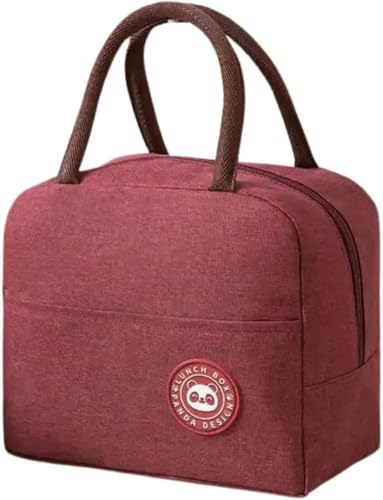 Lancheira Térmica Reutilizável para Marmita, Bolsa Térmica Portátil com Isolamento Térmico, Zíper e Bolso Frontal, para Trabalho, Academia, Faculdade, Viagens e Uso Diário - Vermelho