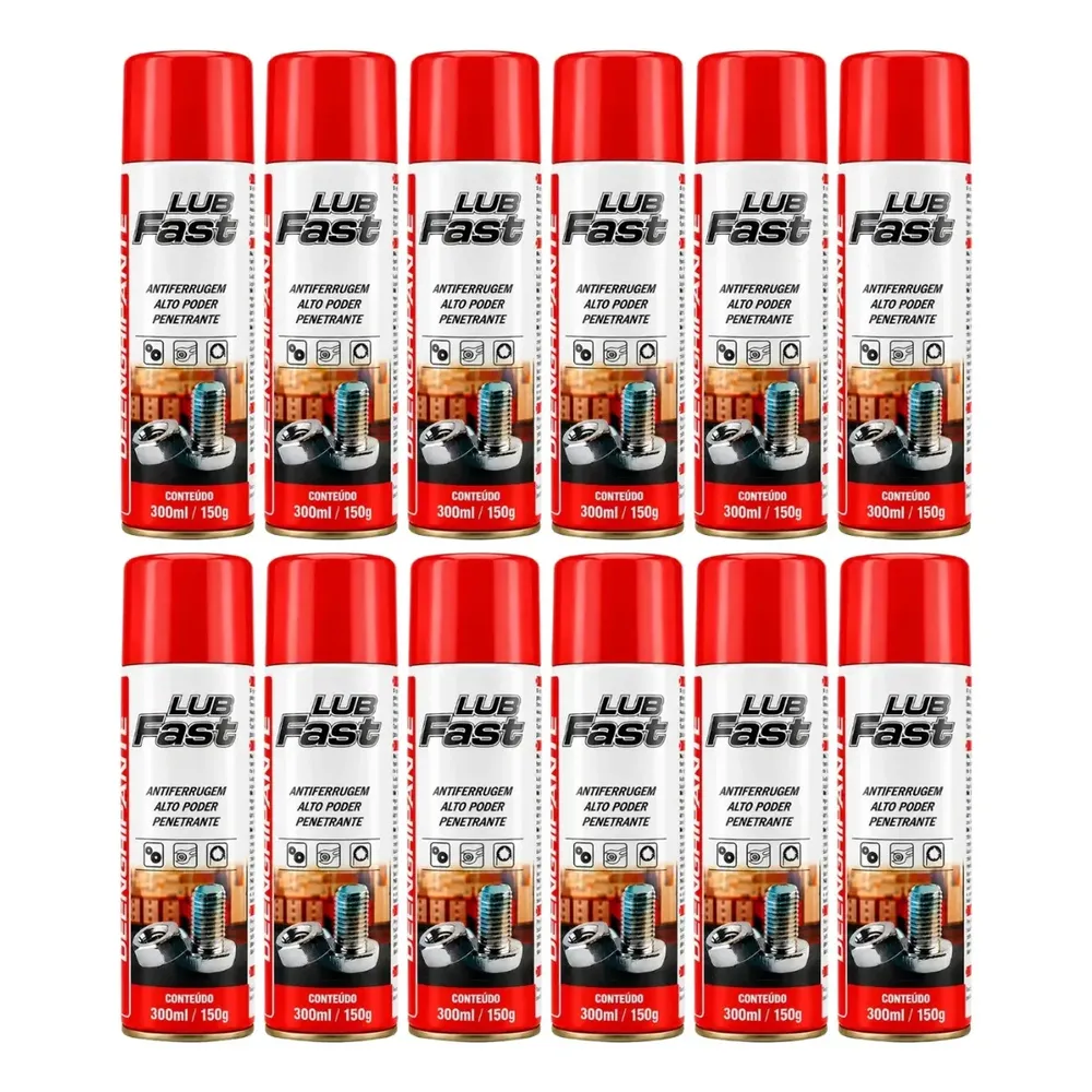 Kit 12 Spray Desengripante Lubfast 300ml Lubrificante Multiuso