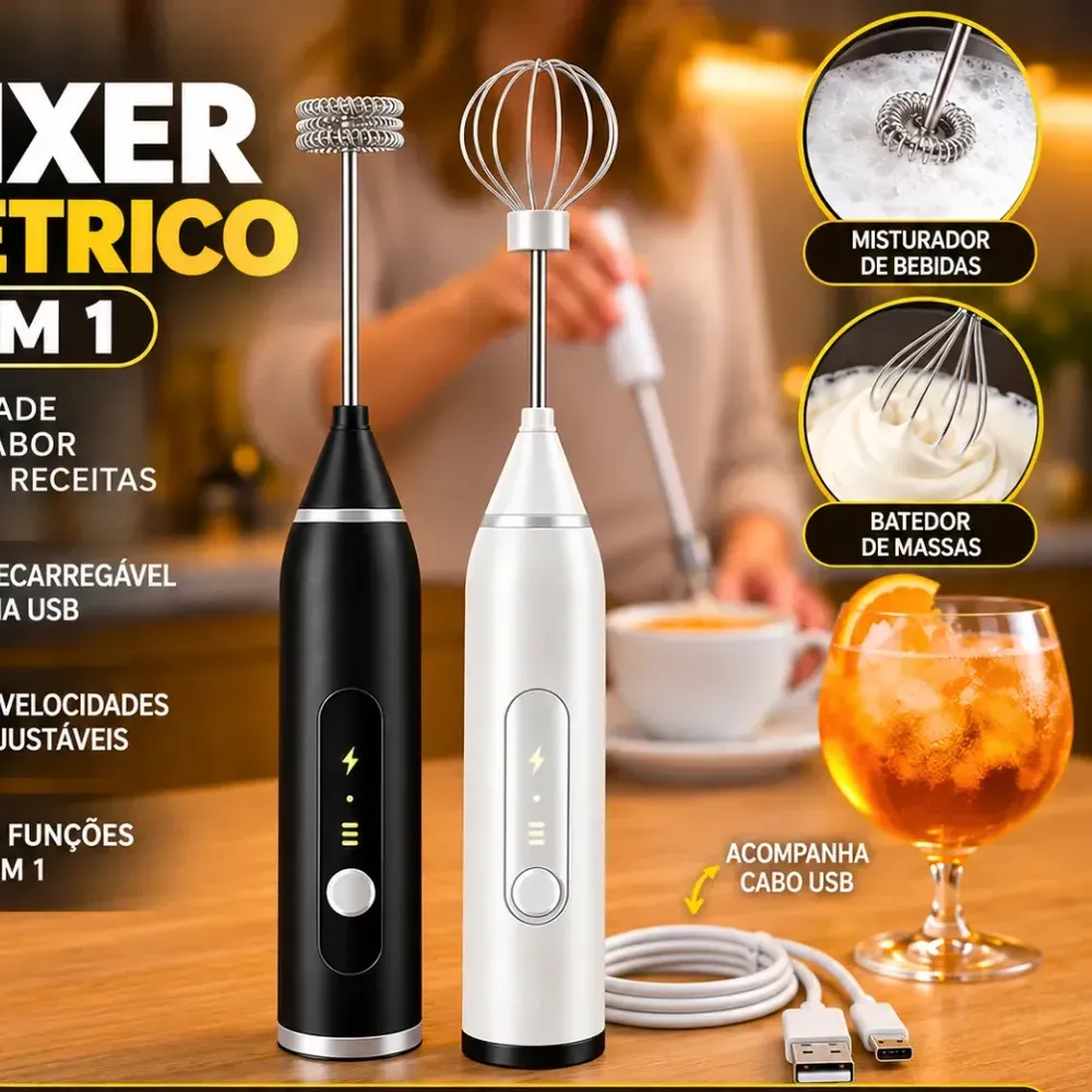 Mini Mixer Misturador De Bebidas Elétrico 2 Em 1 Portátil Recarregável Mexedor De Ovos Whey Leite Café Espuma Shake Drinks Capuccino Suco Comica