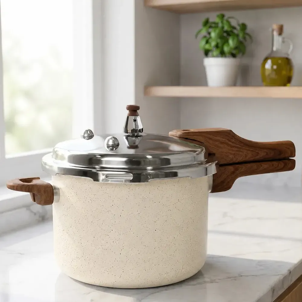 Panela Pressão 4,2l Indução Cerâmica 4 Válvulas Segurança Cor Branco Creme