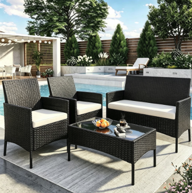 Elposun Patio Furniture 4 Pieces Outdoor Wicker Rattan Chair Balcony Conversation Sets Porch Furniture Sectional Loveseat W Cushions Table Backyard P