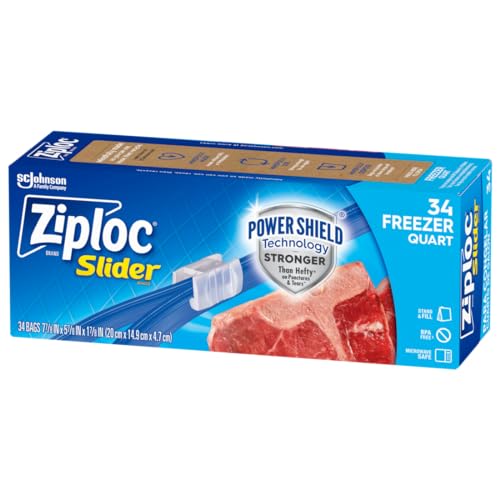 Ziploc Sacos deslizantes para freezer para armazenamento de alimentos, tecnologia Power Shield para maior durabilidade, 34 unidades