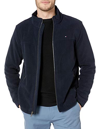 Tommy Hilfiger Jaqueta masculina clássica de lã polar com zíper frontal, Azul marino, GG