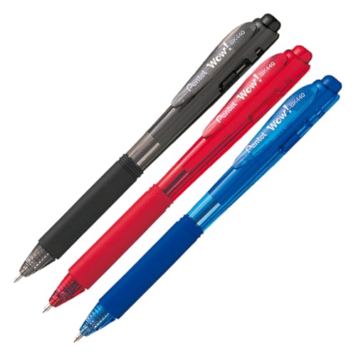 Pentel Caneta Esferográfica Wow 1.0mm Kit 3 Cores Tintas Azul Preto e Vermelho SM/BK440-ABC