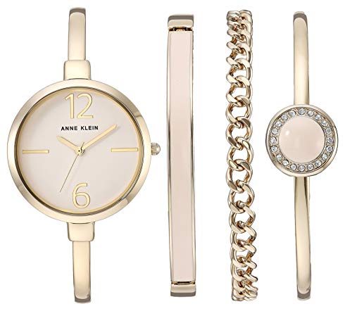 Anne Klein - Relógio Feminino com Pulseira de Ouro Rosa e Detalhes de Cristal Swarovski, 32 mm, 3 Pulseiras Inclusas
