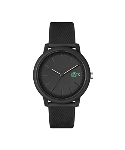 Relógio masculino Lacoste12.12, com pulseira de silicone, preto, modelo 2011171