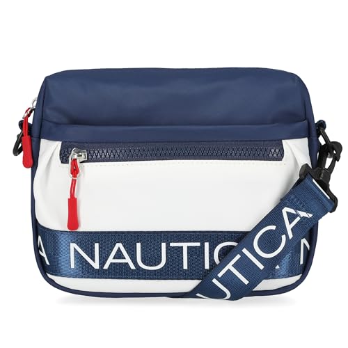Nautica Bolsa tiracolo de nylon com alça de ombro ajustável, Índigo/Branco, One Size