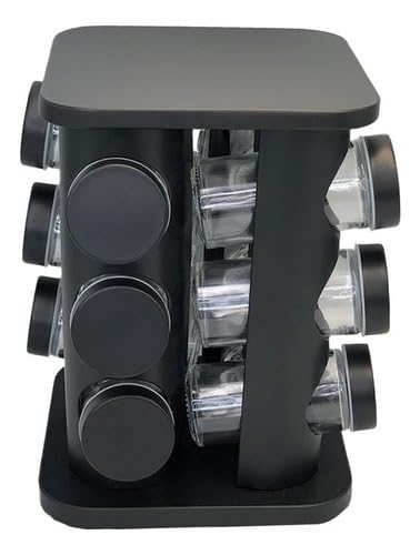 Porta Tempero Condimentos Giratório Preto Com 12 Potes 85ml