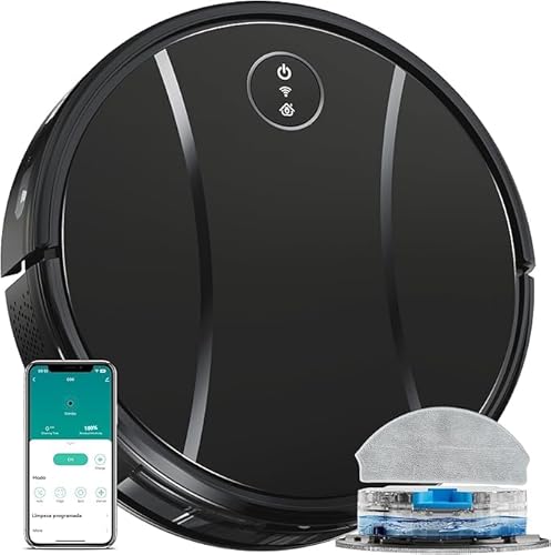 Combinação aspirador robo, potente 4200Pa carregamento automático, robo aspirador e passa pano carpete baixo, pelos animais, aplicativo, voz controle remoto (Tinta preta)