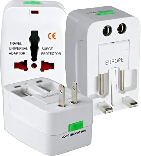 Adaptador de Tomada Universal Para Viagem Padrão Internacional Europa UK Asia EUA JP AU EU Europeu 3 Pinos Mais de 150 Países Bivolt Trava de Segurança Portátil Ajustável PREMIUM