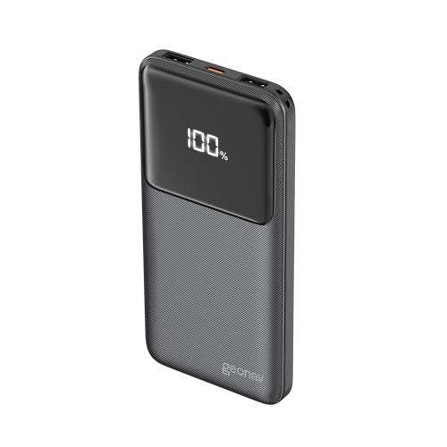 Geonav Power Bank, Carregador Portátil Universal 10.000mAh, Carga rápida, 2 saídas USB-A (até 18W quick charge) e 1 USB-C (até 20W Power Delivery), Led Indicador de Bateria, PB10K20W1PBK, Preto