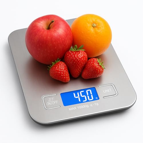 Balança de Cozinha Digital para Alimentos em Inox Resistente a Água Com Base Antiderrapante e Visor de Alta Definição Pesagem de 1g até 10kg