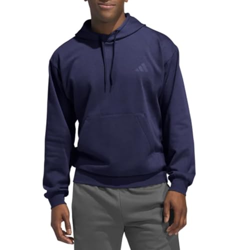 Adidas Pulôver masculino de lã com capuz e bolso canguru, Azul escuro, GG
